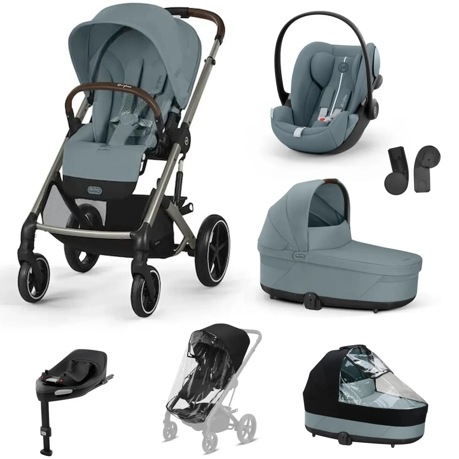 Pack XL Poussette Balios Stormy Blue + nacelle + coque G plus + base G3 + accessoires de Cybex