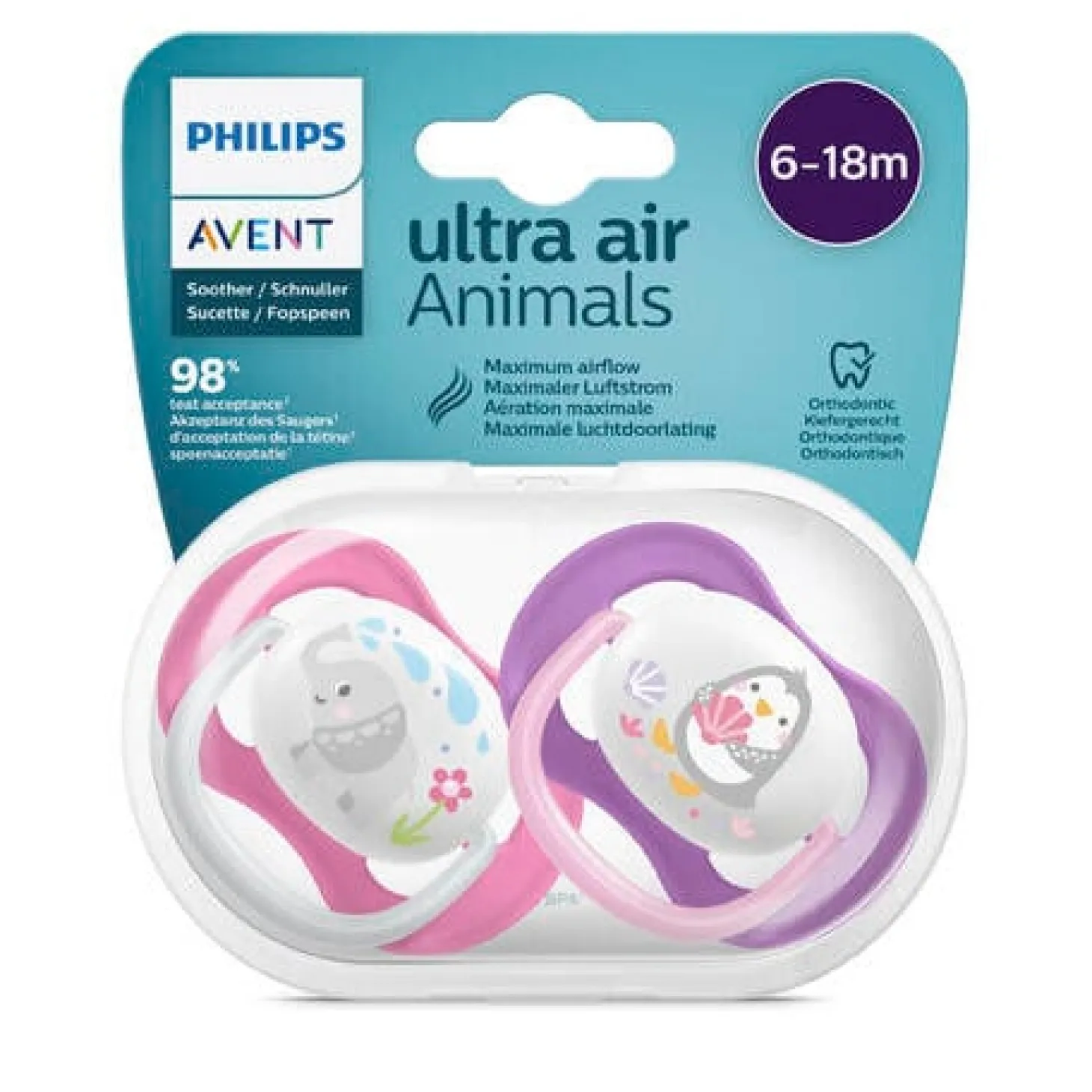 Philips Avent Sucettes Air Mix Animals Multicolore 6-18 mois