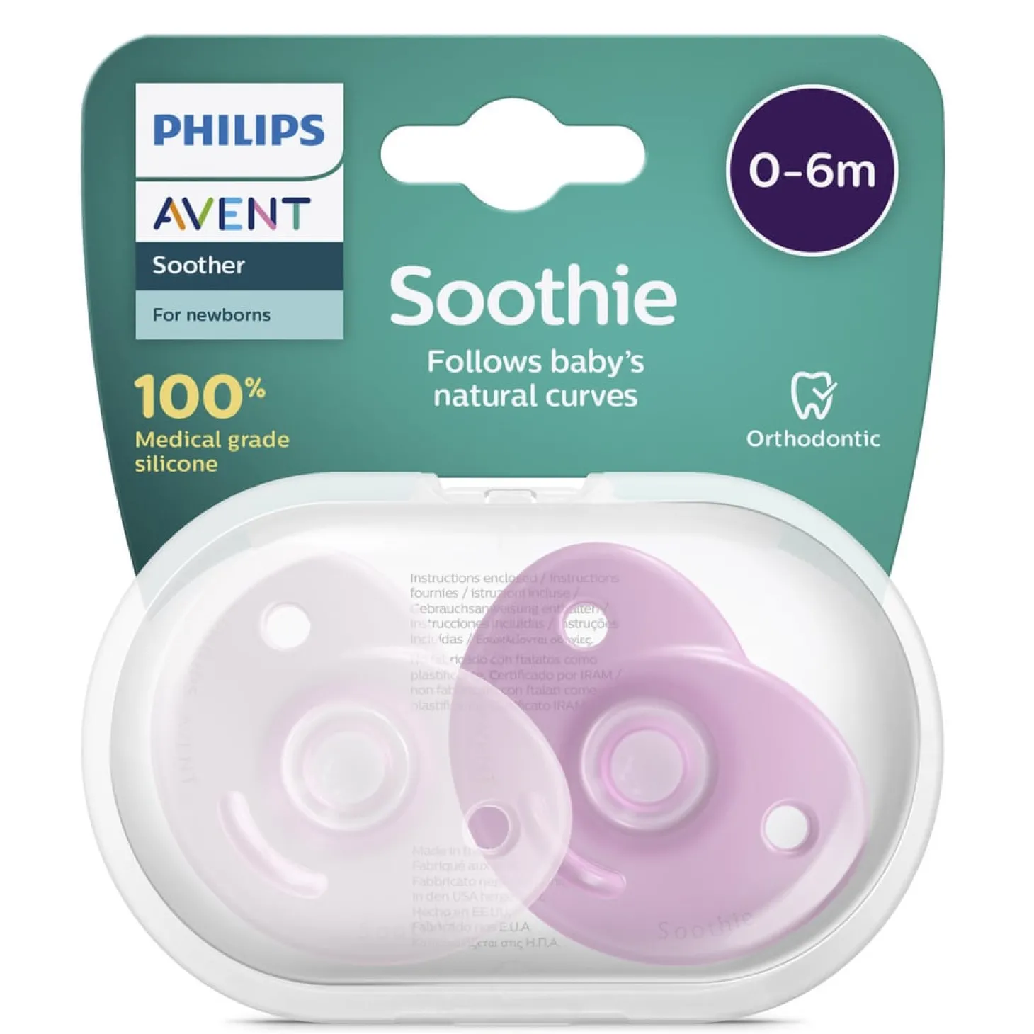 Philips Avent 2 sucettes Soothie cœur Rose Clair/Rose Framboise 0-6 mois