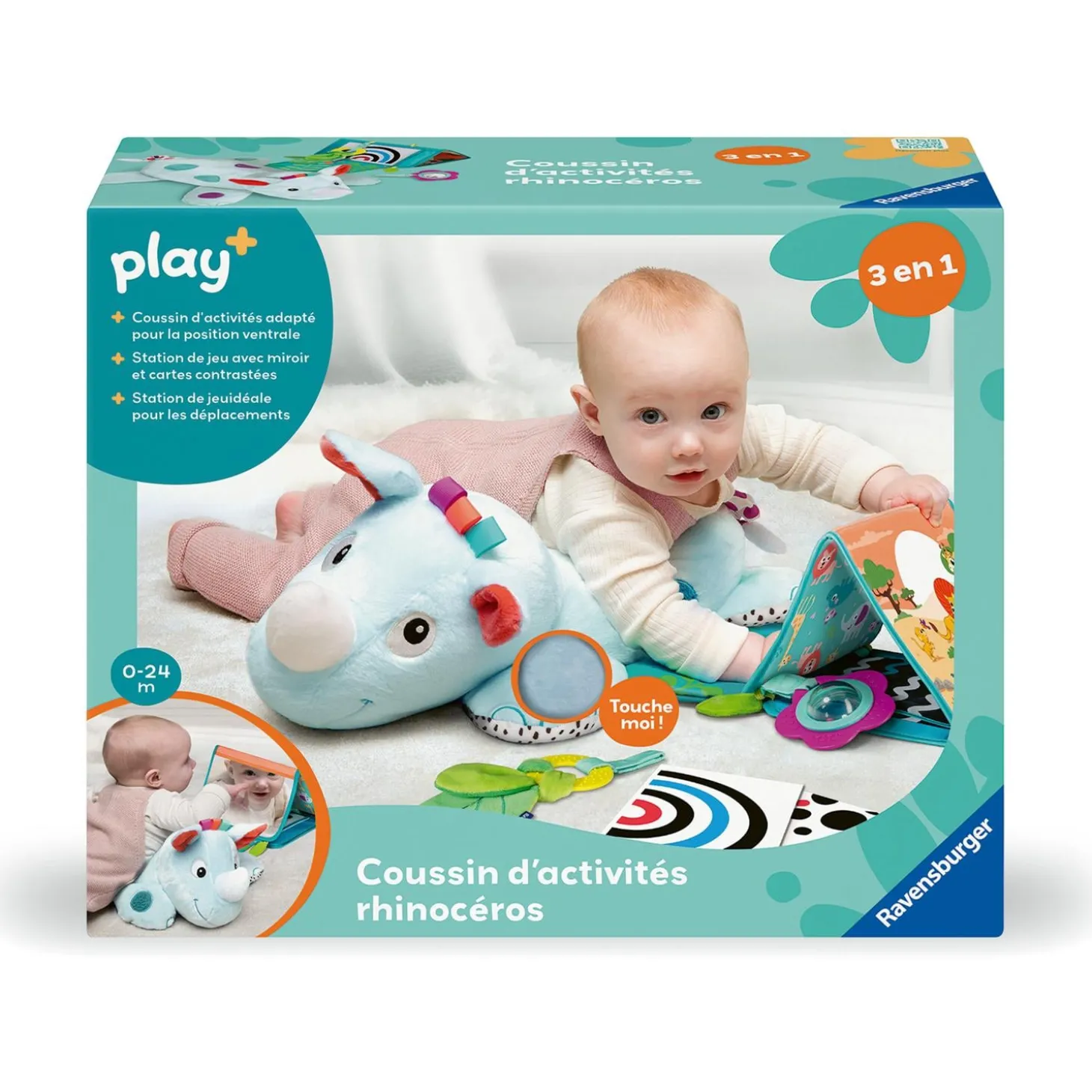 Play+ Coussin d'activités Rhinocéros 0-24 mois