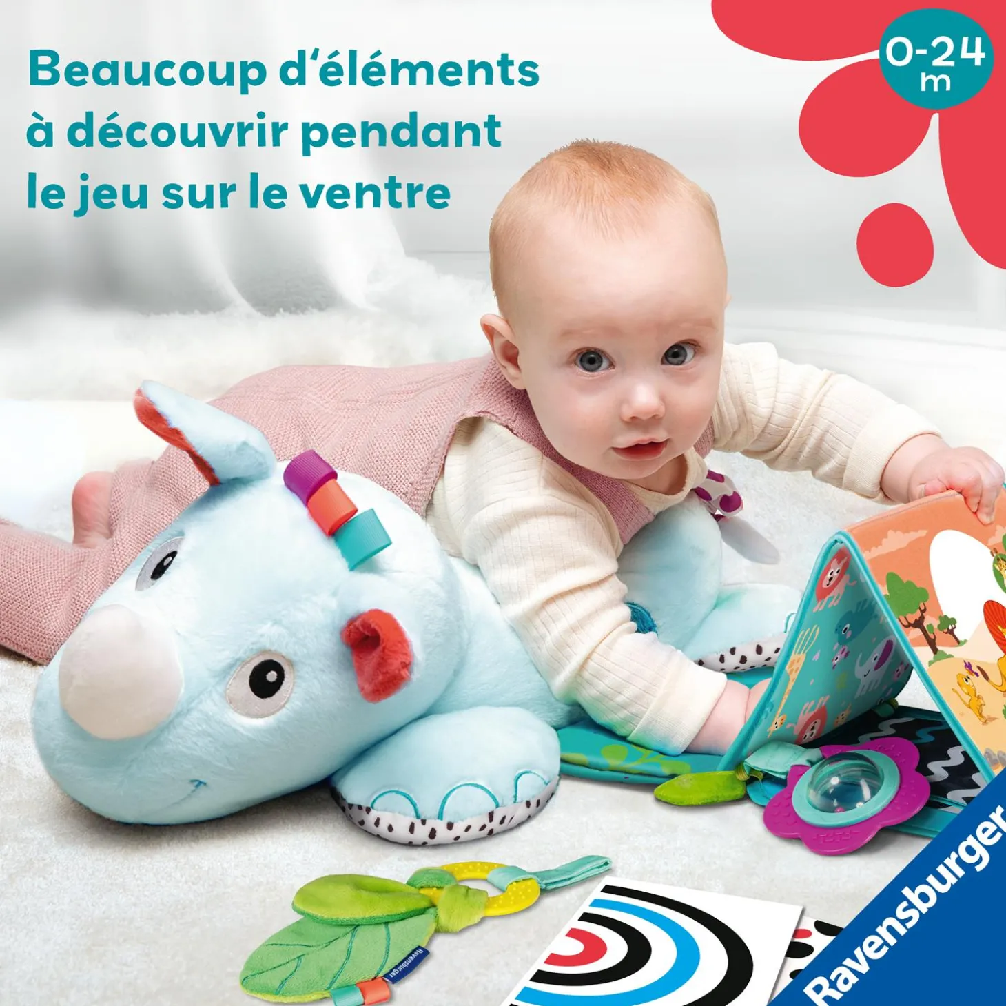 Play+ Coussin d'activités Rhinocéros 0-24 mois