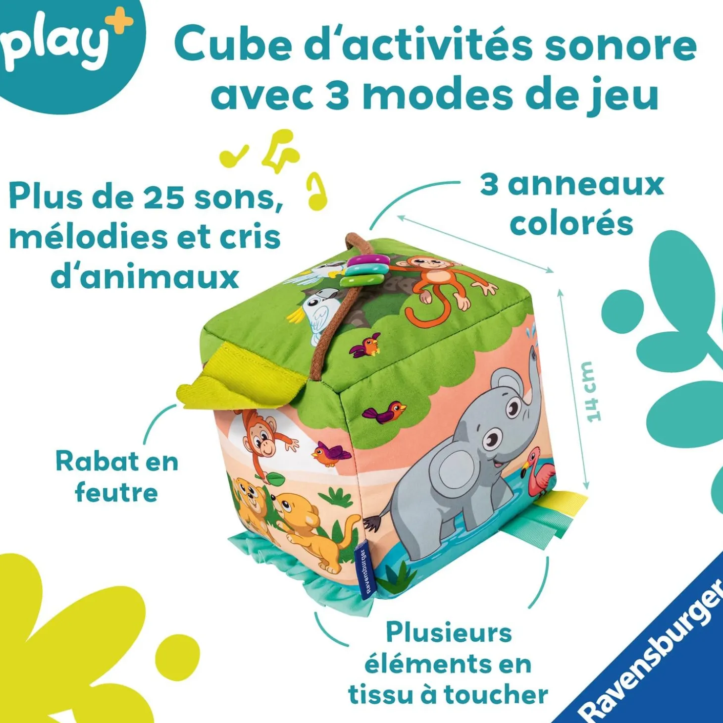 Play+ Cube d'activités sonore Les Animaux Sauvages 6-24 mois