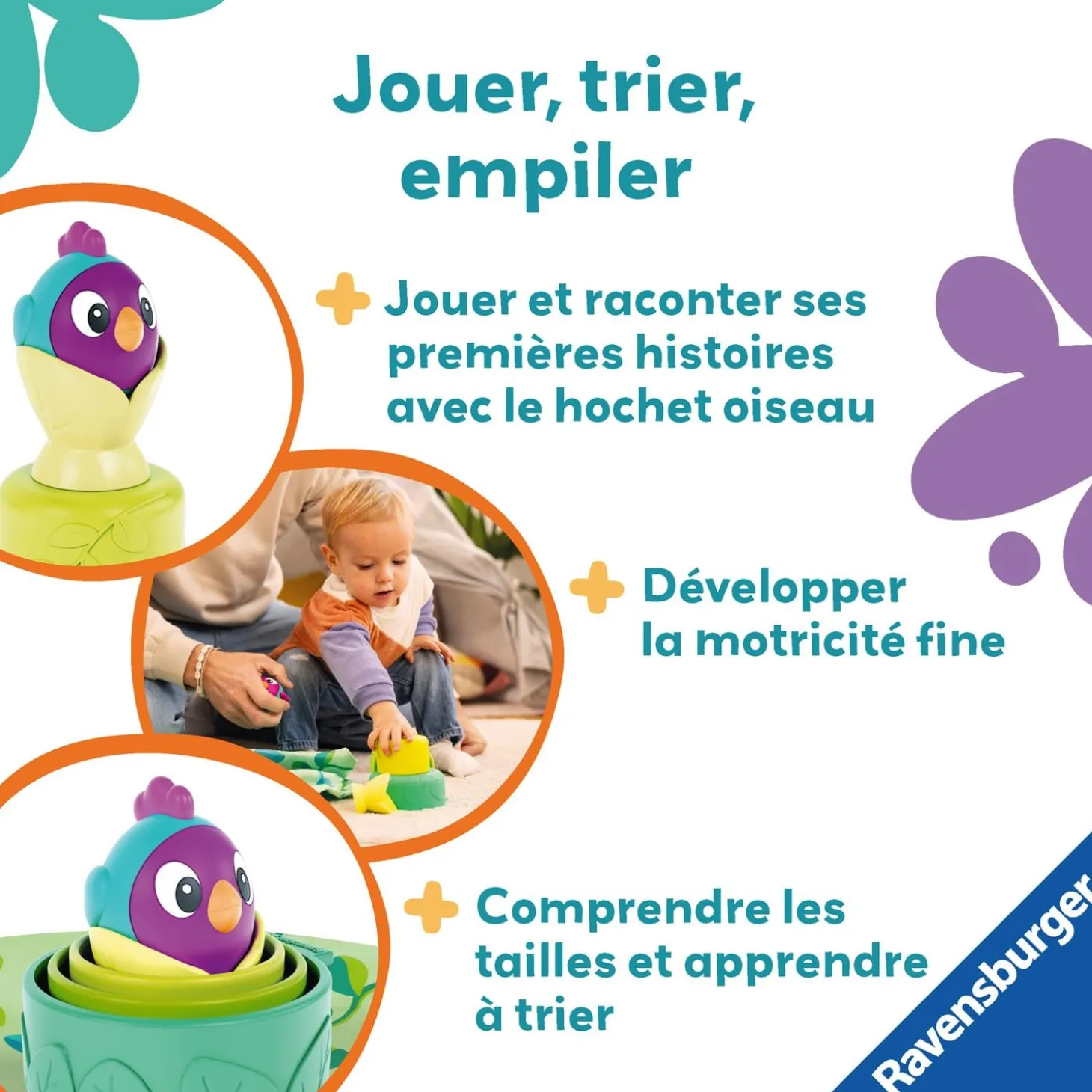 Play+ Jouet tasses à empiler petit oiseau Multicolore