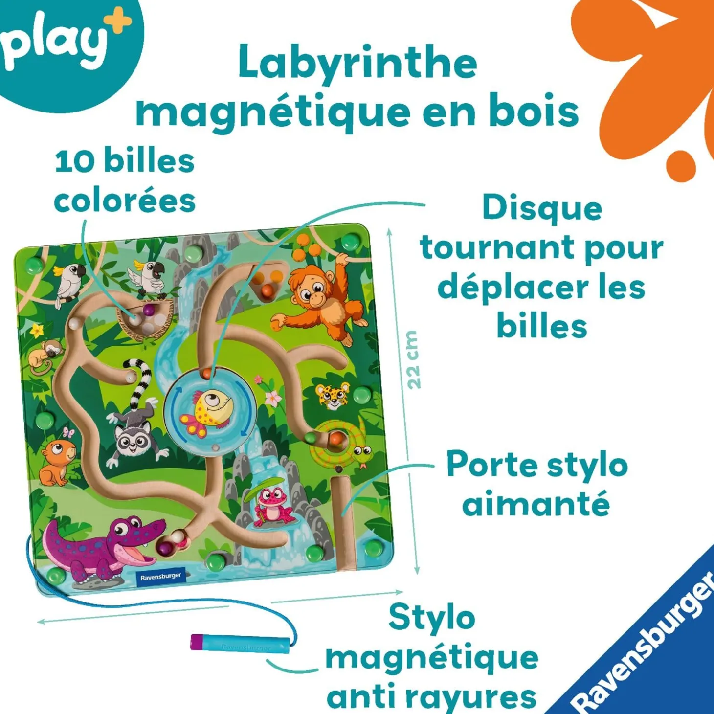Play+ Labyrinthe magnétique en bois dans la jungle Multicolore
