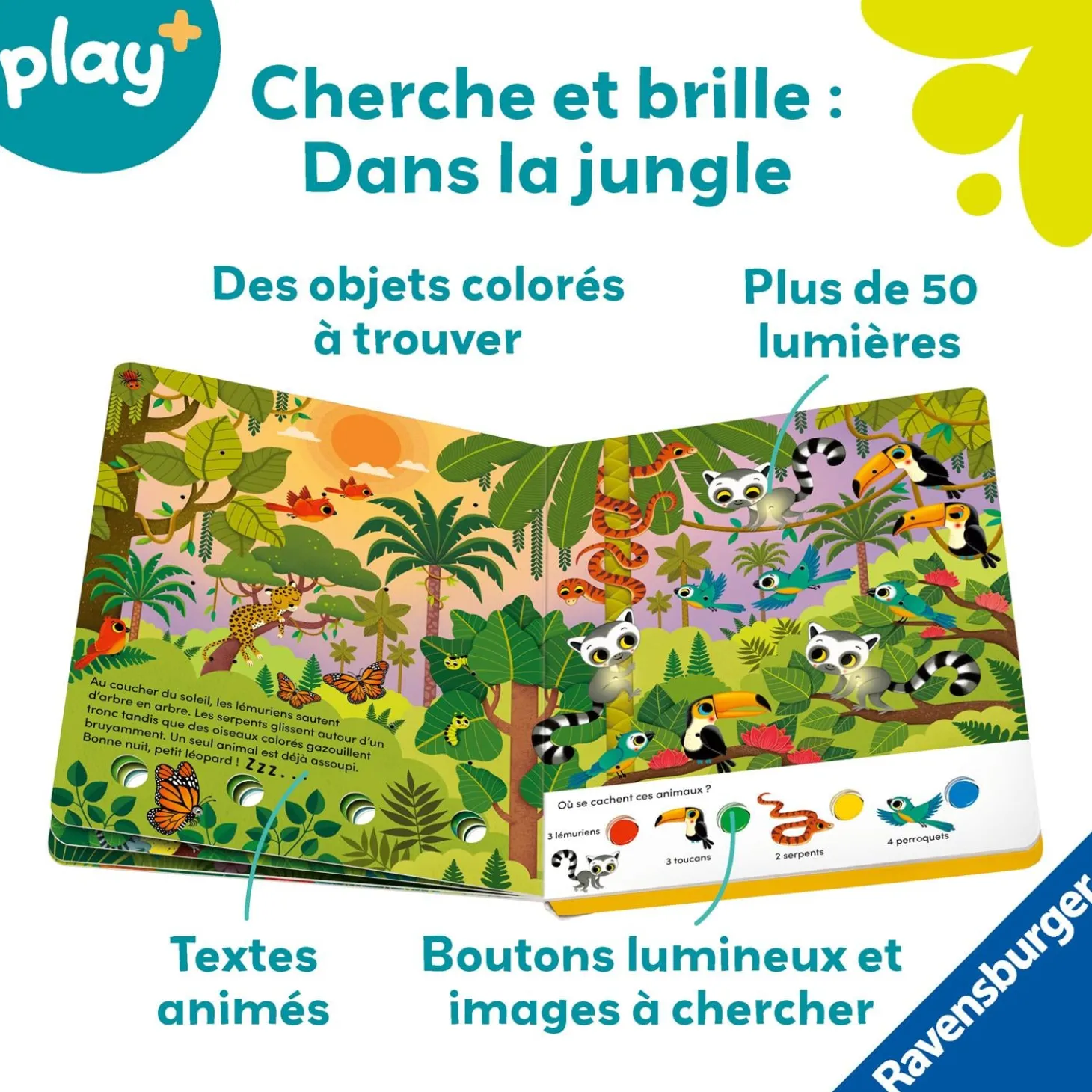 Play+ Livre Cherche et brille Dans La Jungle Multicolore