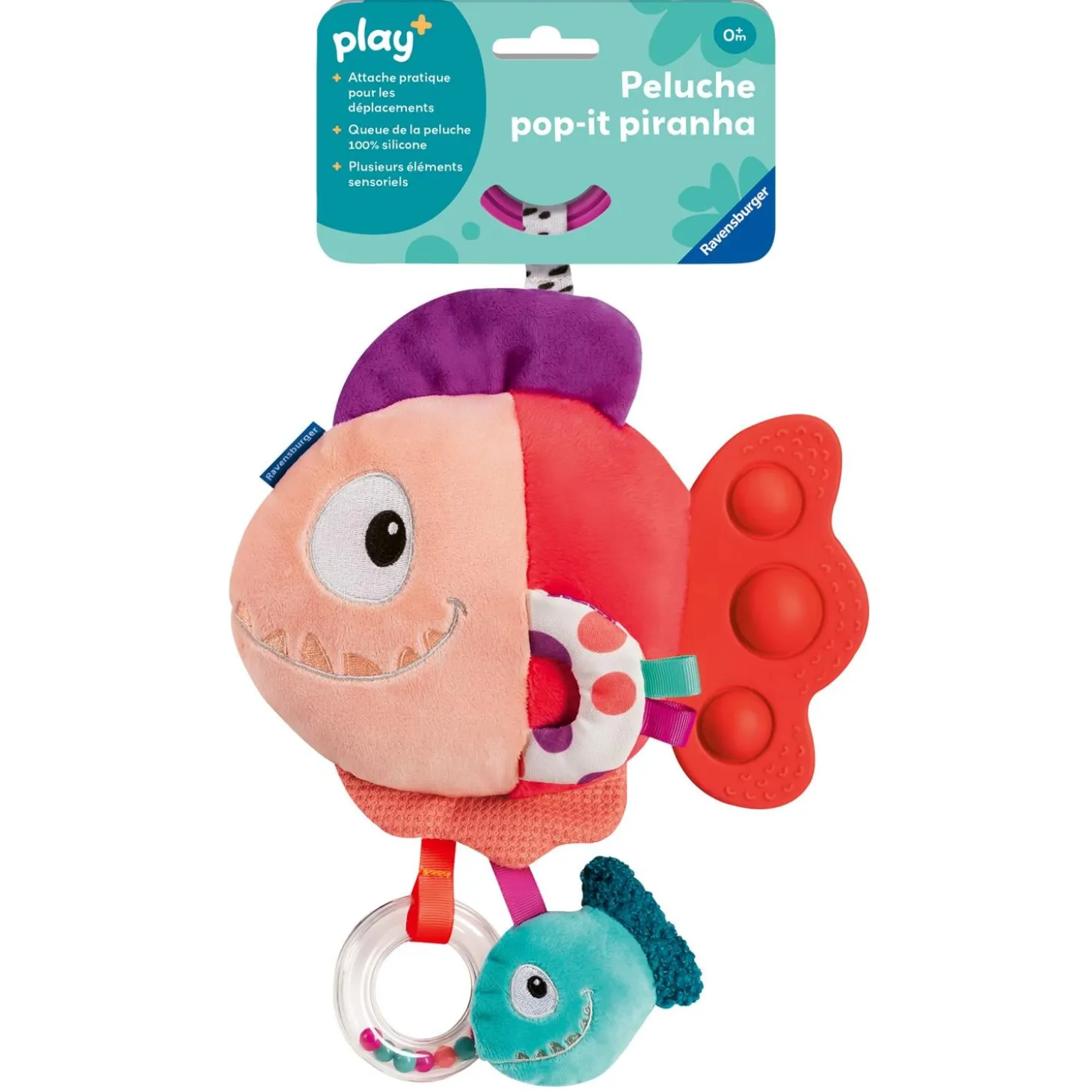 Play+ Peluche d'activité pop-it Piranha Rouge