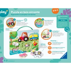 Play+ Puzzle bois aimanté - Compter à la ferme Multicolore