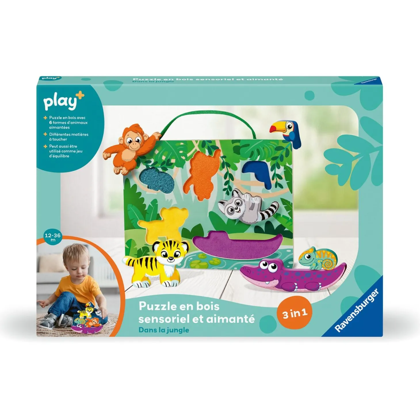 Play+ Puzzle sensoriel dans la jungle Multicolore