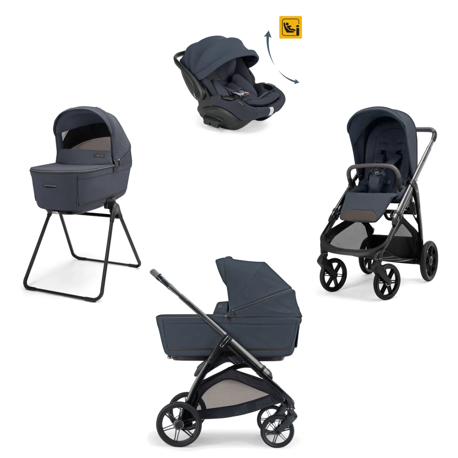 Poussette Aptica chassis Litio Black , System Quattro Darwin Recline Sapphire Blue de Inglesina