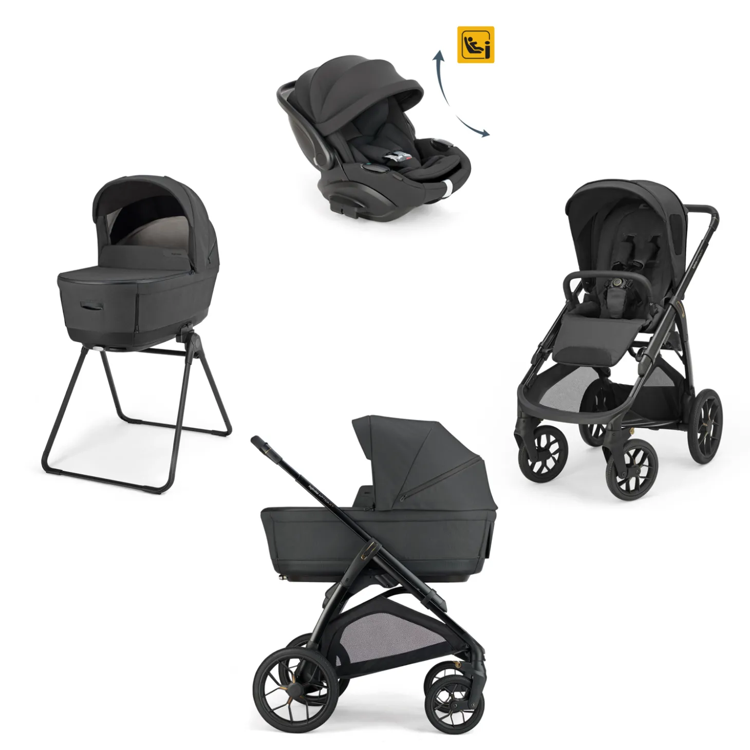 Poussette Aptica XT chassis Total Black, System Quattro Darwin Recline Magnet Grey de Inglesina