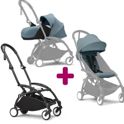 Poussette Yoyo 3 avec pack 0+ nouveau-né et 6+ Aqua Cadre Noir                            de Stokke