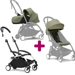 Poussette Yoyo 3 avec pack 0+ nouveau-né et 6+ Olive Cadre Blanc                            de Stokke