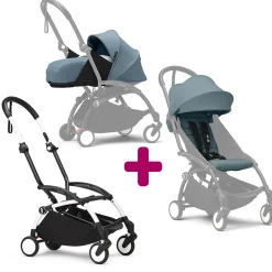 Poussette Yoyo 3 avec pack 0+ nouveau-né et 6+ Aqua Cadre Blanc                            de Stokke