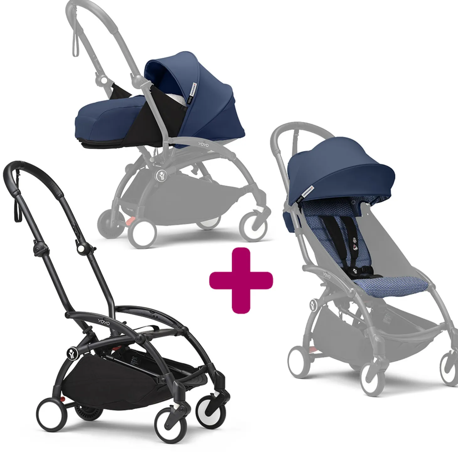 Poussette Yoyo 3 avec pack 0+ nouveau-né et 6+ Air France Cadre Noir de Stokke