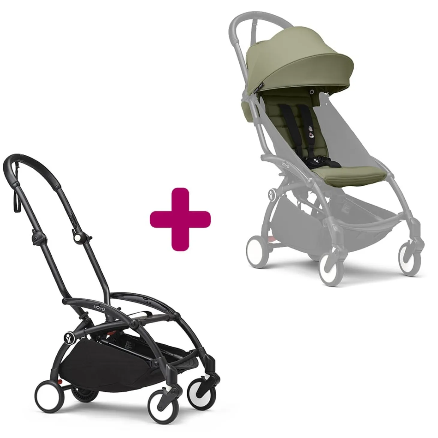 Poussette YOYO 3 Pack 6+ Olive Cadre Noir de Stokke