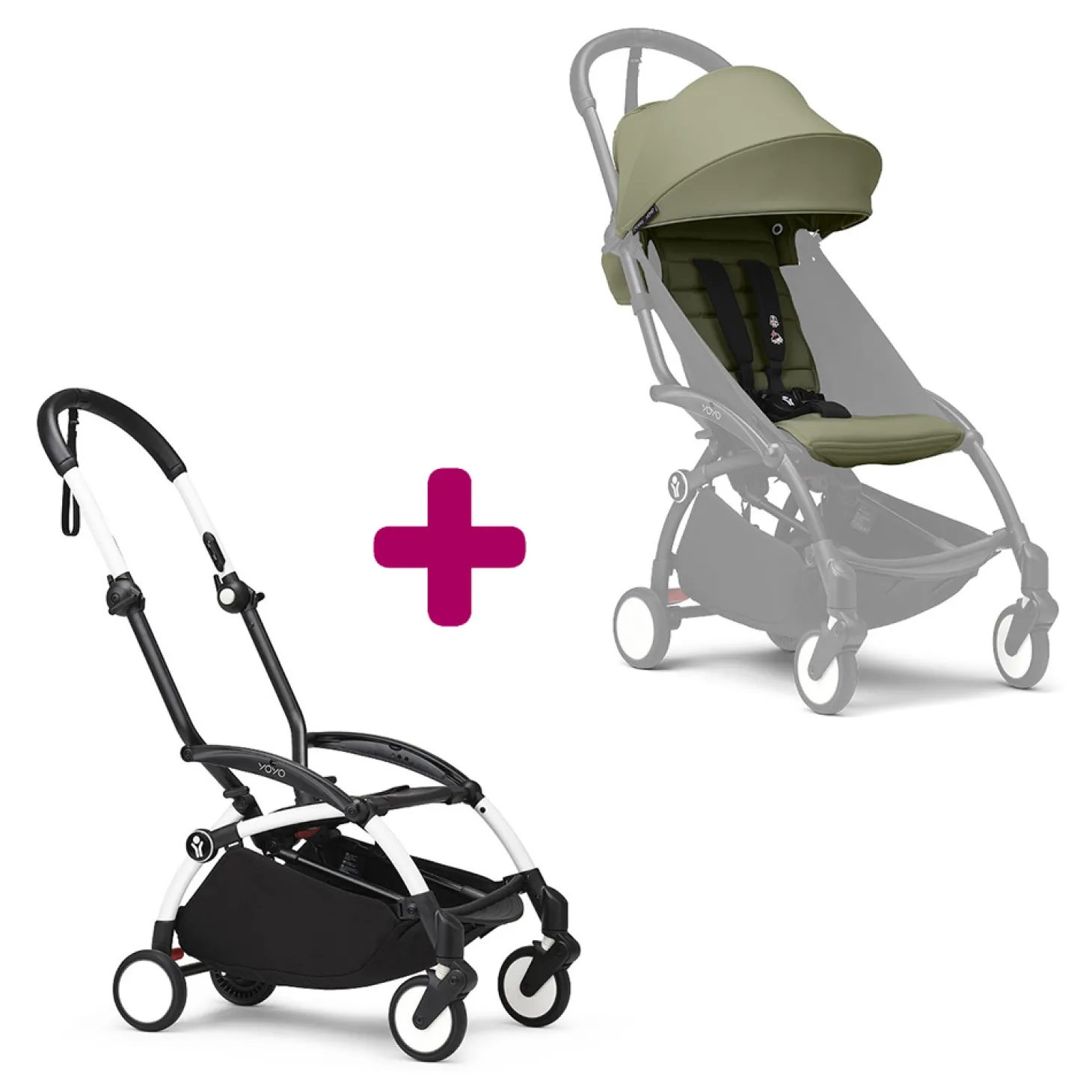 Poussette YOYO 3 Pack 6+ Olive Cadre Blanc de Stokke