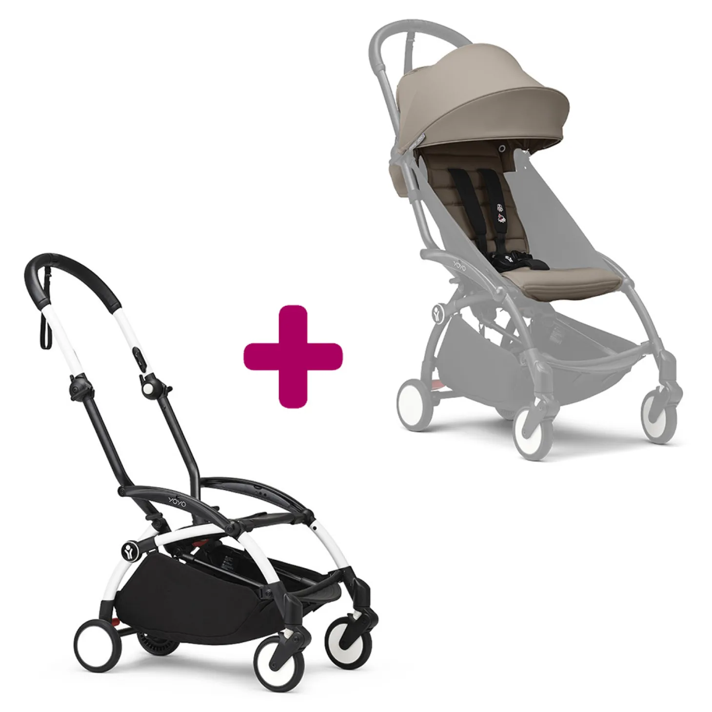Poussette YOYO 3 Pack 6+ Taupe Cadre Blanc de Stokke