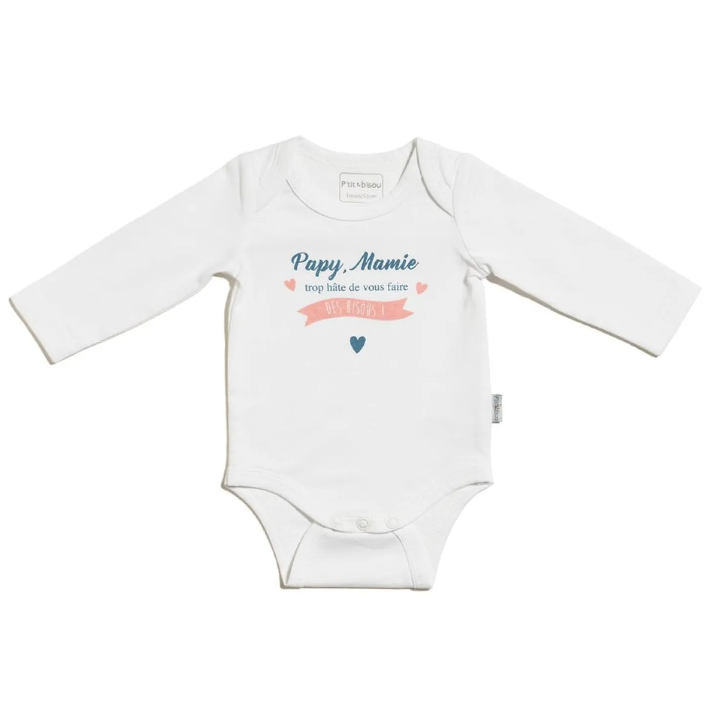 P’tit bisou Body manches longues Papy Mamie Ecru Lys 1 mois