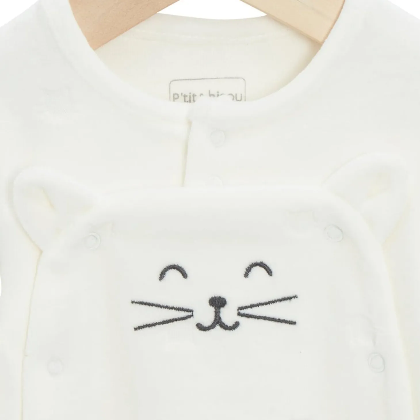 P’tit bisou Pyjama Mon Trousseau Chaton Blanc Blanc Ecru Poudre Prématuré