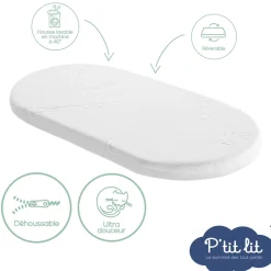 P'tit lit Matelas couffin Bamboo Blanc 32 x 72 cm