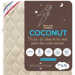 P'tit lit Mon P'tit Matelas Coco Nut déhoussable - ecru 60x120x12cm
