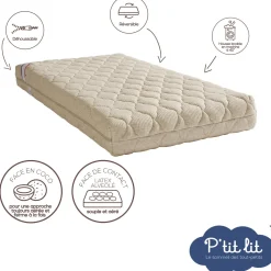 P'tit lit Mon P'tit Matelas Coco Nut déhoussable - ecru 60x120x12cm