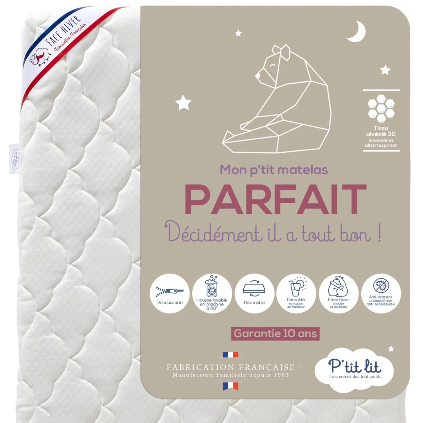 P'tit lit Mon P'tit Matelas Parfait déhoussable - blanc
