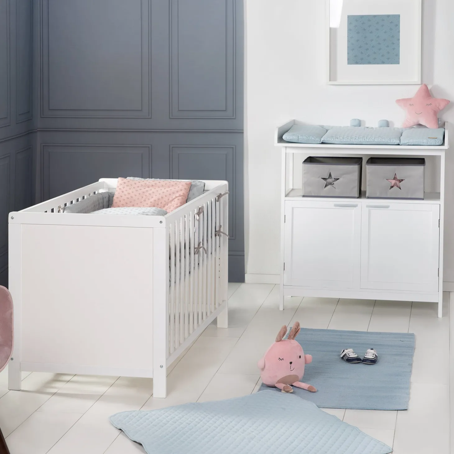 Roba Lit cododo + Commode à langer 2 portes Hambourg Blanc