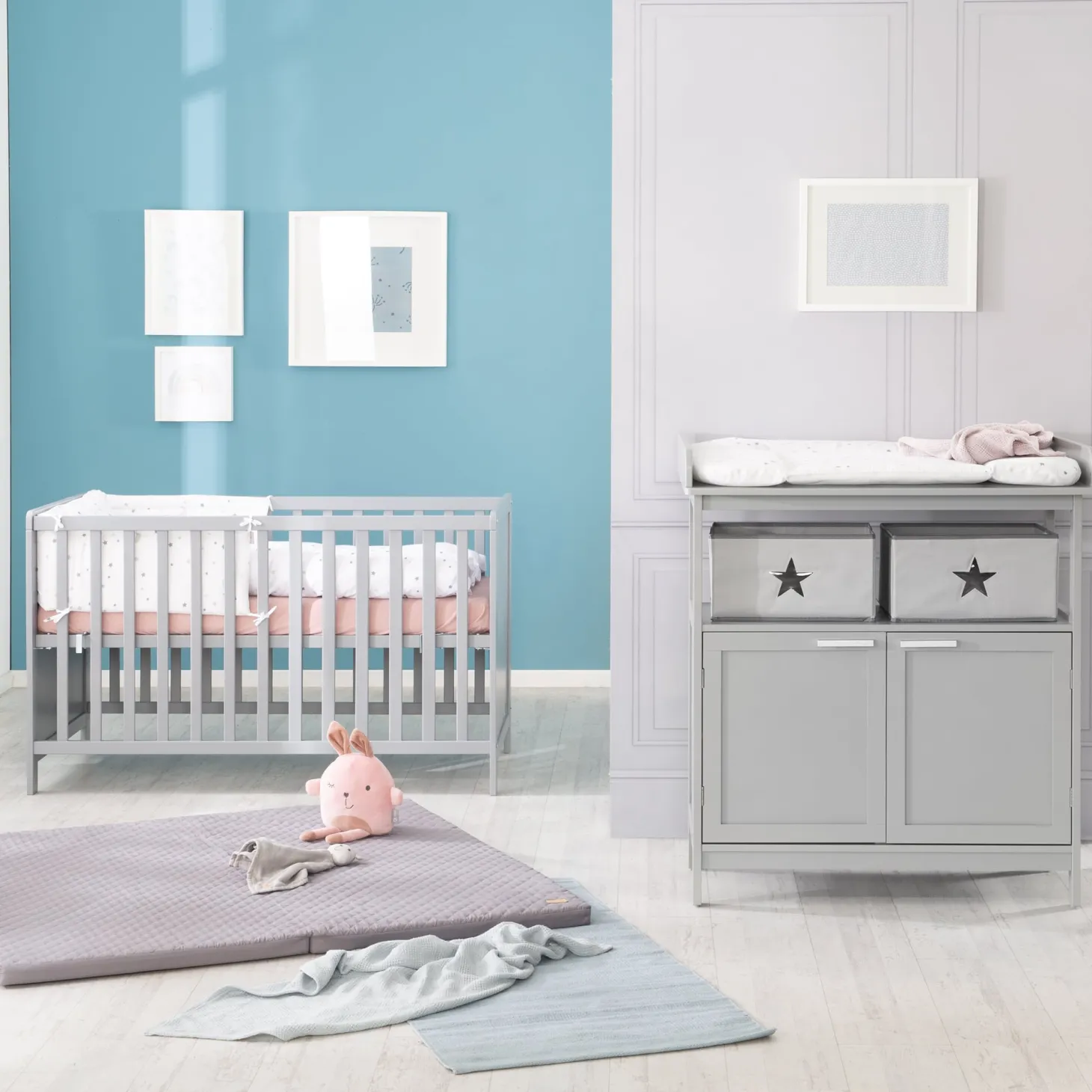 Roba Lit cododo + Commode à langer 2 portes Hambourg Gris