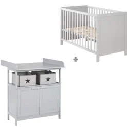 Roba Lit cododo + Commode à langer 2 portes Hambourg Gris