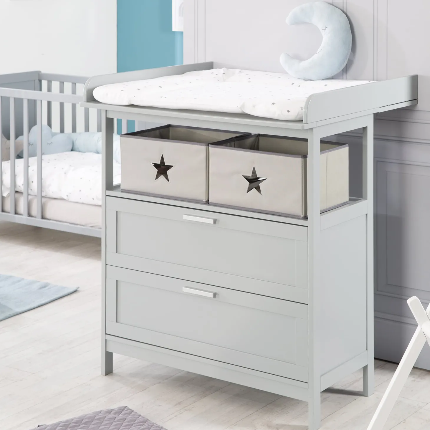 Roba Lit cododo + Commode à langer tiroirs Hambourg Gris
