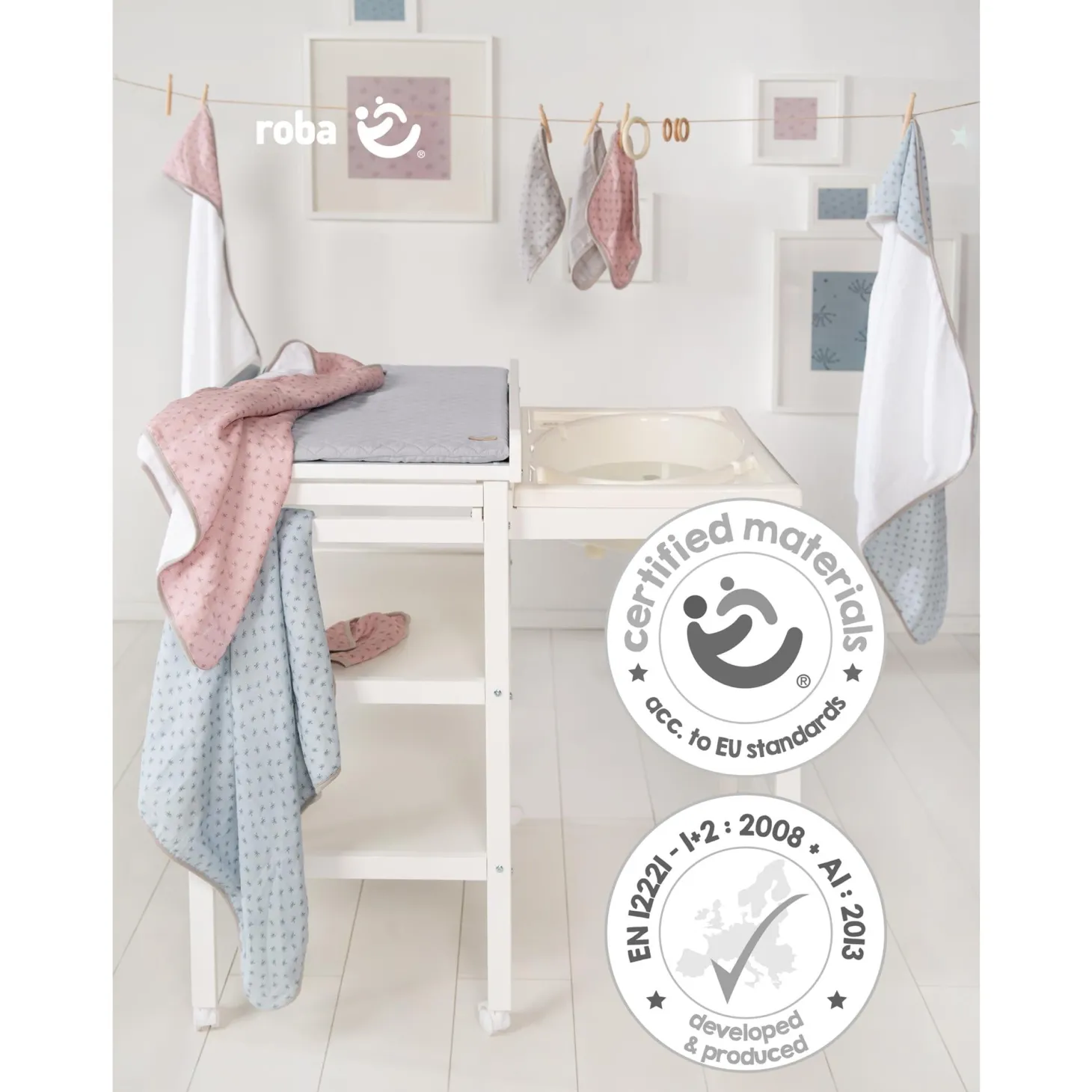 Roba Table à langer extensible + baignoire coulissante Gris