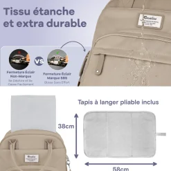 Ruvalino Sac à dos à langer multi-fonctions Beige