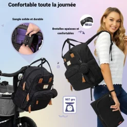 Ruvalino Sac à dos à langer multifonctions Noir