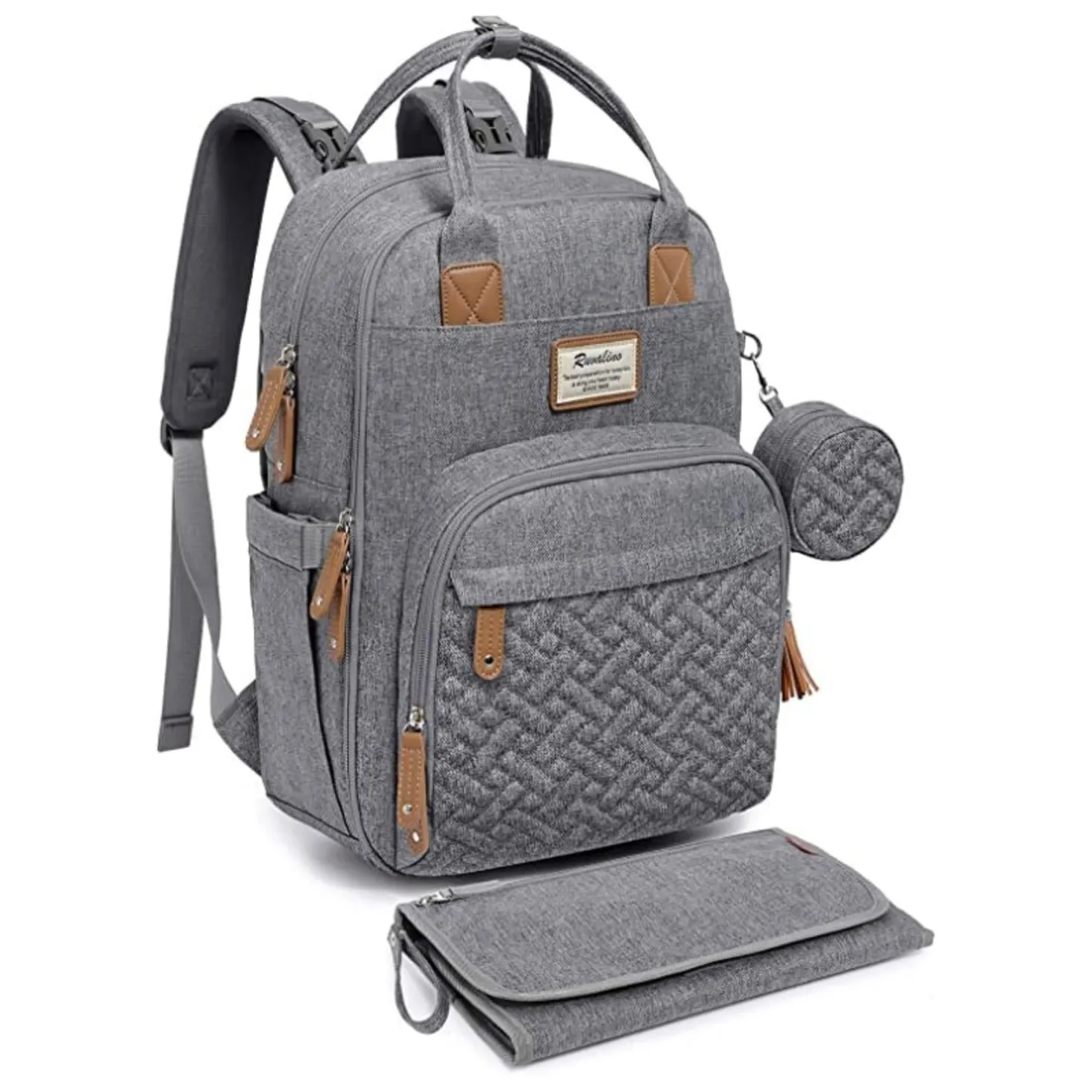 Ruvalino Sac à dos à langer multifonctions Gris Clair