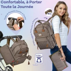 Ruvalino Sac à dos à langer multi-fonctions Taupe