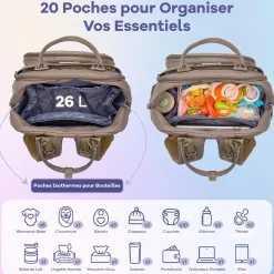 Ruvalino Sac à dos à langer multi-fonctions Taupe