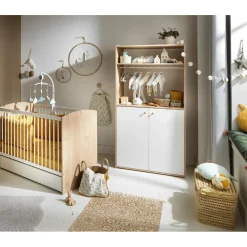 Sauthon Armoire Dressing 2 Petites Portes Blanches Alice Chêne Suave / Blanc