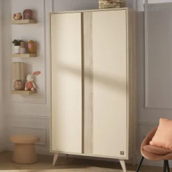 Sauthon Armoire 2 portes Mélinée Chêne Sépia/Crème/Hêtre Vernis