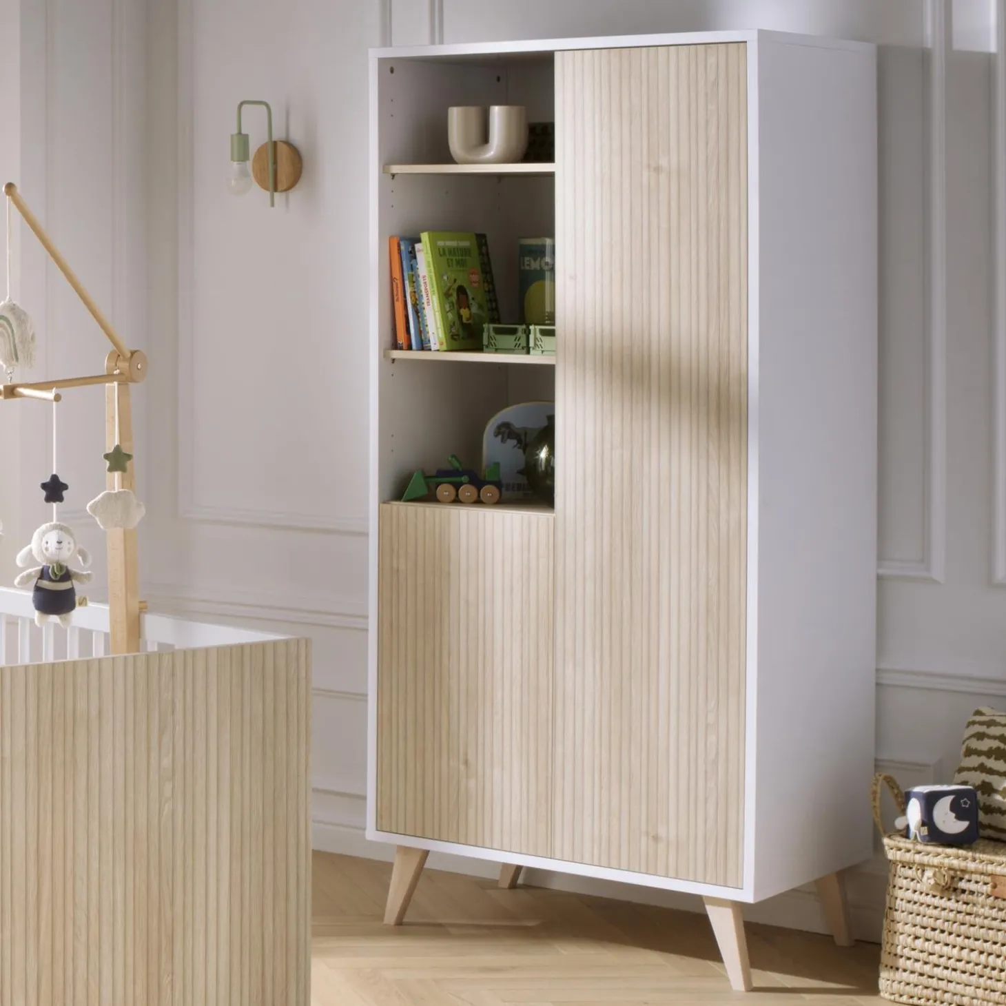 Sauthon Armoire 2 Portes 3 Niches Kronos Blanc / décor bois