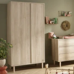 Sauthon Armoire 2 portes Paloma bois Chêne Sépia/Chêne Strié Sépia/Hêtre Vernis