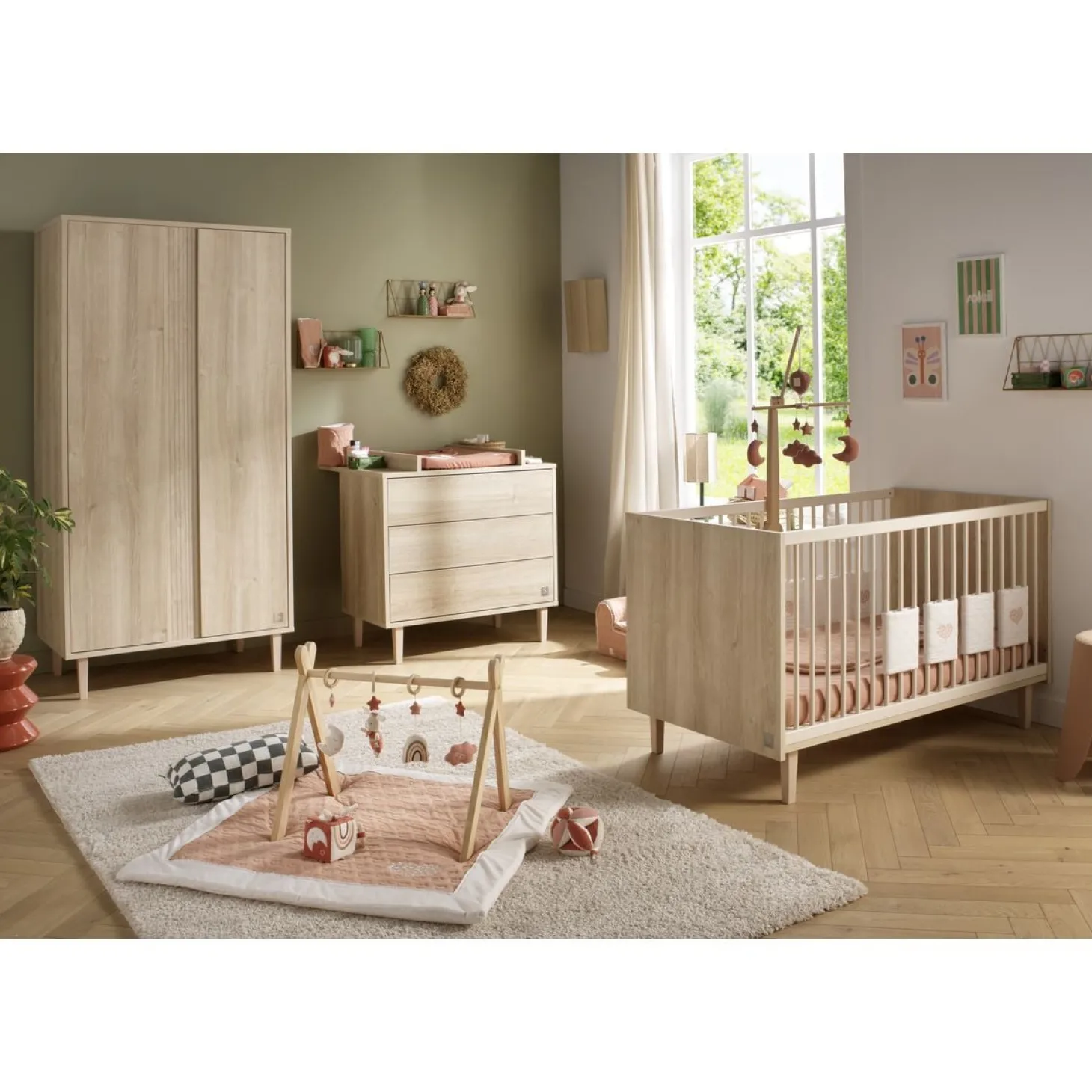 Sauthon Armoire 2 portes Paloma bois Chêne Sépia/Chêne Strié Sépia/Hêtre Vernis