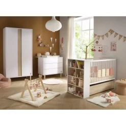 Sauthon                    Armoire 2 portes Paloma    Blanc Neige/Chêne Strié Sépia/Hêtre Vernis