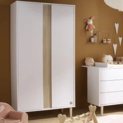 Sauthon                    Armoire 2 portes Paloma    Blanc Neige/Chêne Strié Sépia/Hêtre Vernis