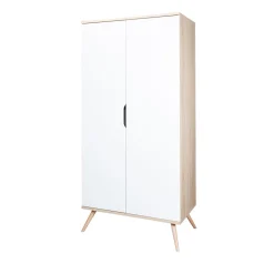 Sauthon                    Armoire 2 Portes Sixties Bois    Chêne doré / Blanc / Hêtre vernis naturel