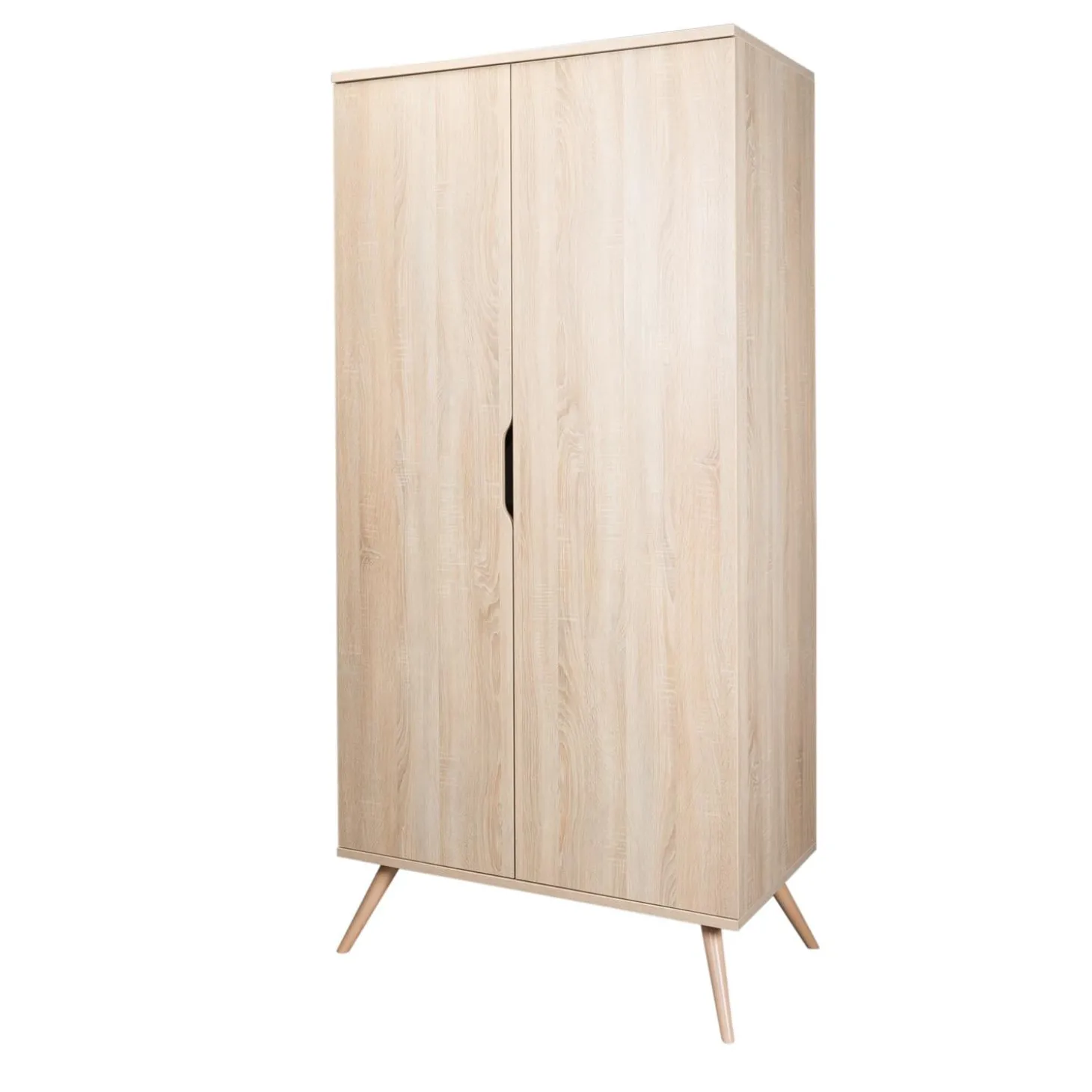 Sauthon Armoire 2 Portes Sixties Bois Chêne doré / Hêtre vernis naturel
