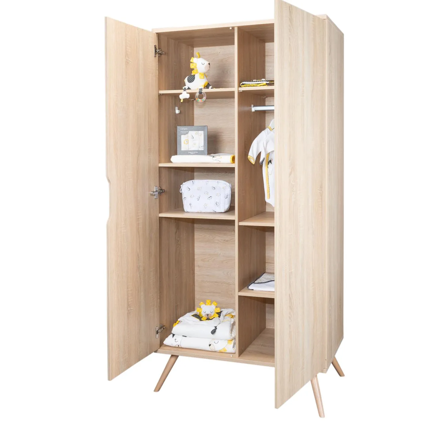 Sauthon Armoire 2 Portes Sixties Bois Chêne doré / Hêtre vernis naturel
