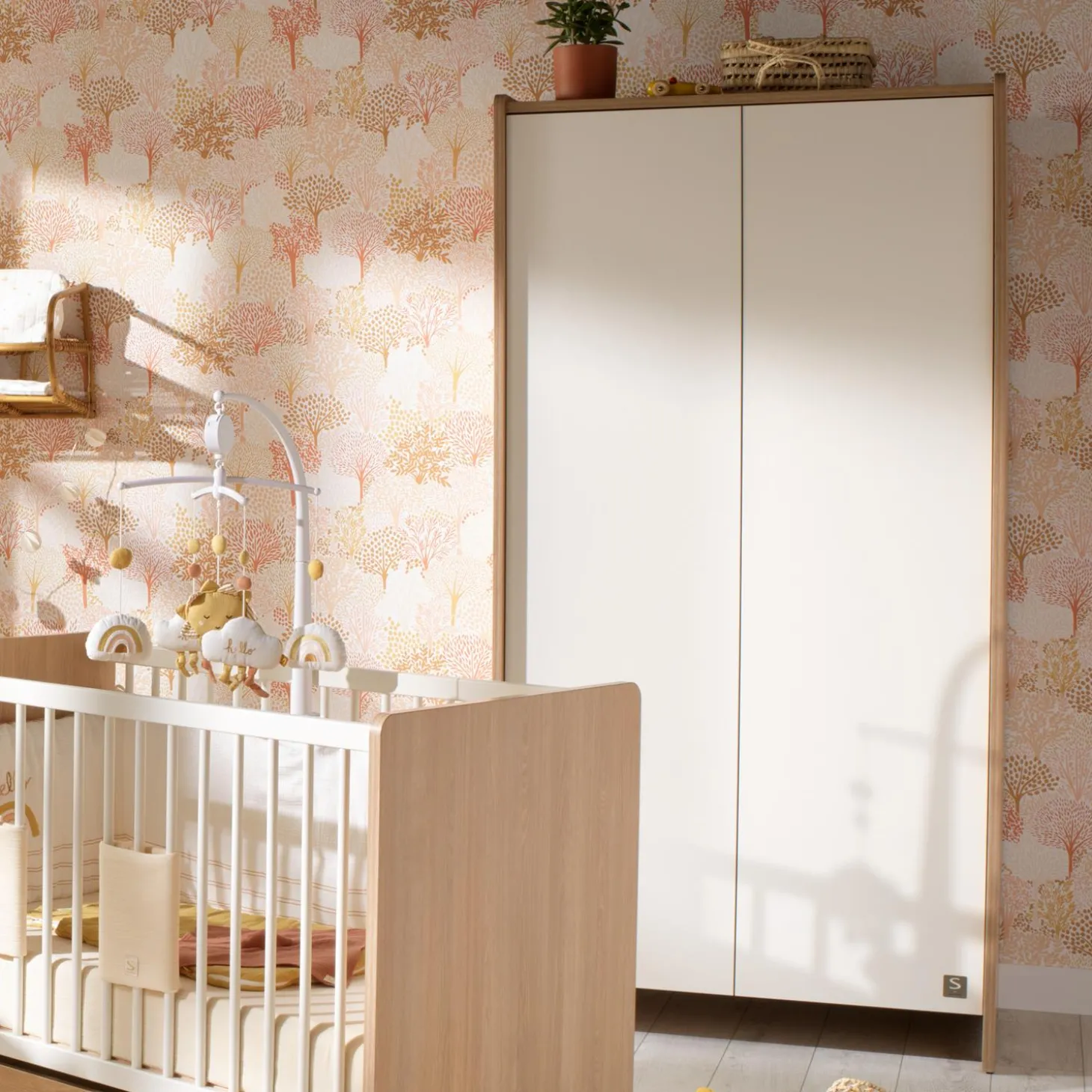 Sauthon Armoire 2 portes vanille Chêne Miel - Meringue