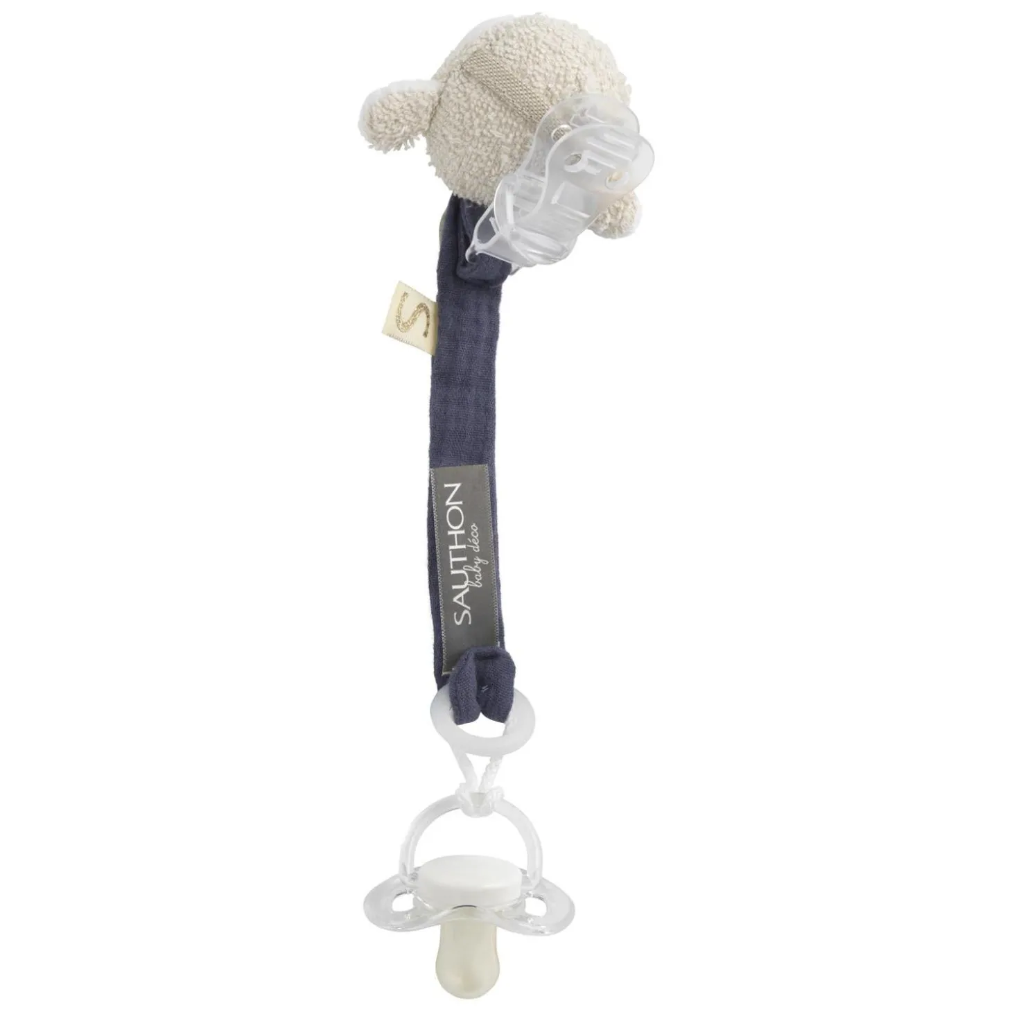 Sauthon Attache Sucette Petit Nuage Beige Chiné/Bleu Orage/Vert Olive