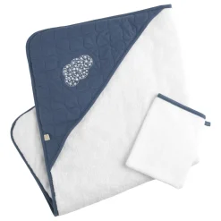 Sauthon                    Cape de Bain Plus Gant Petit Nuage    Bleu Orage/Beige Chiné
